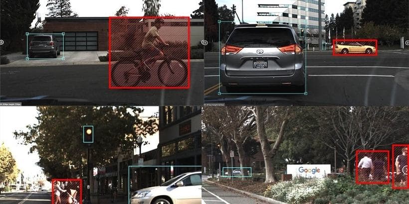 Street scenes with people, cyclists and vehicles labeled frame by frame