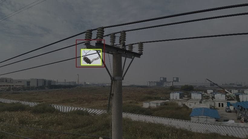 Utility pole with an electrical component detected and labeled